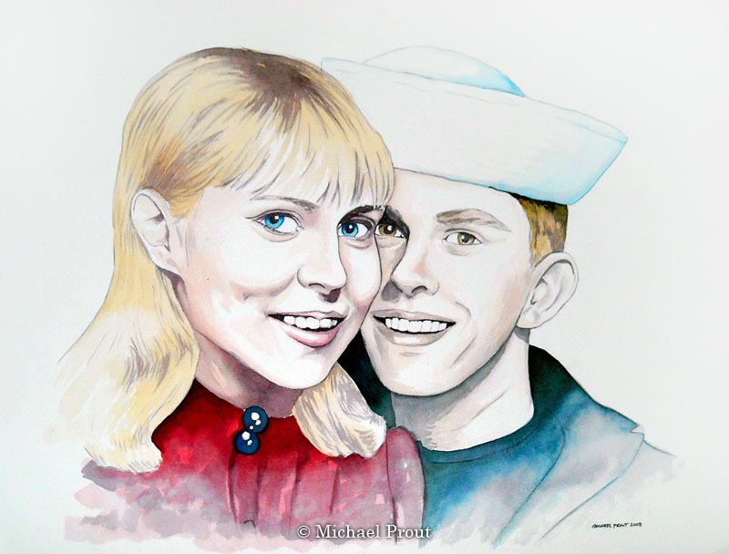 Off to the Navy in 1969 Watercolor Portrait